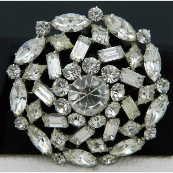 VTG Large Silver Tone Clear Rhinestone Flower Wedding Bridal Pin Brooch - Picture 4 of 4